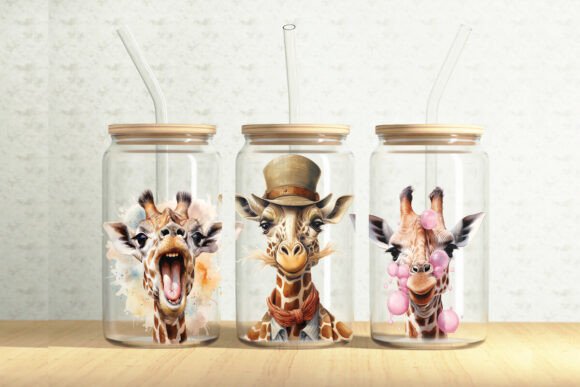 Giraffes 16oz Glass Can Tumbler Wrap