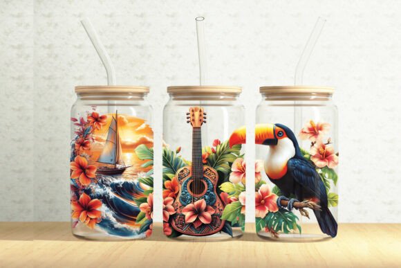 Hawaii 16oz Glass Can Tumbler Wrap