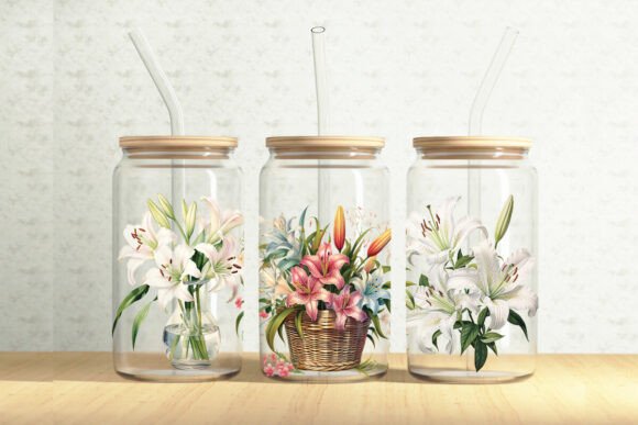 Lilies 16oz Glass Can Tumbler Wrap