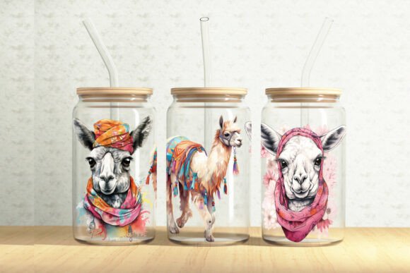 Llamas 16oz Glass Can Tumbler Wrap