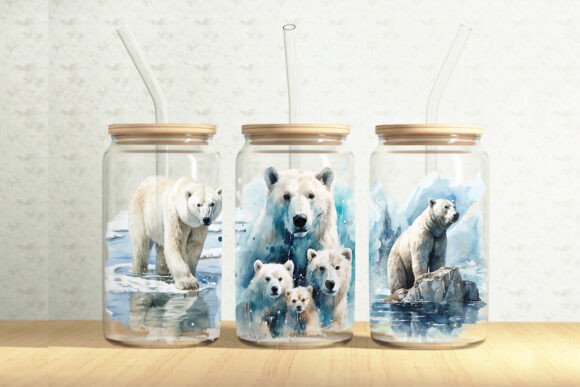 Polar Bears 16oz Glass Can Tumbler Wrap